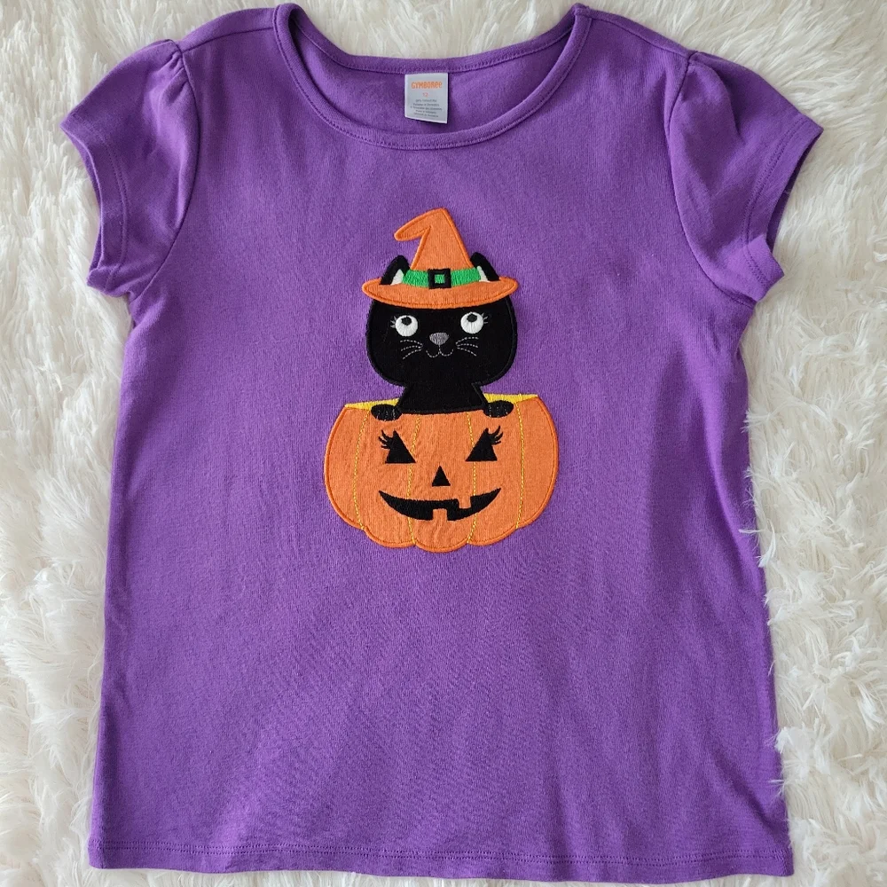 Gymboree Halloween Purple Kitty Outfit Short Sleeve Tee, Leggings Girls Size 12